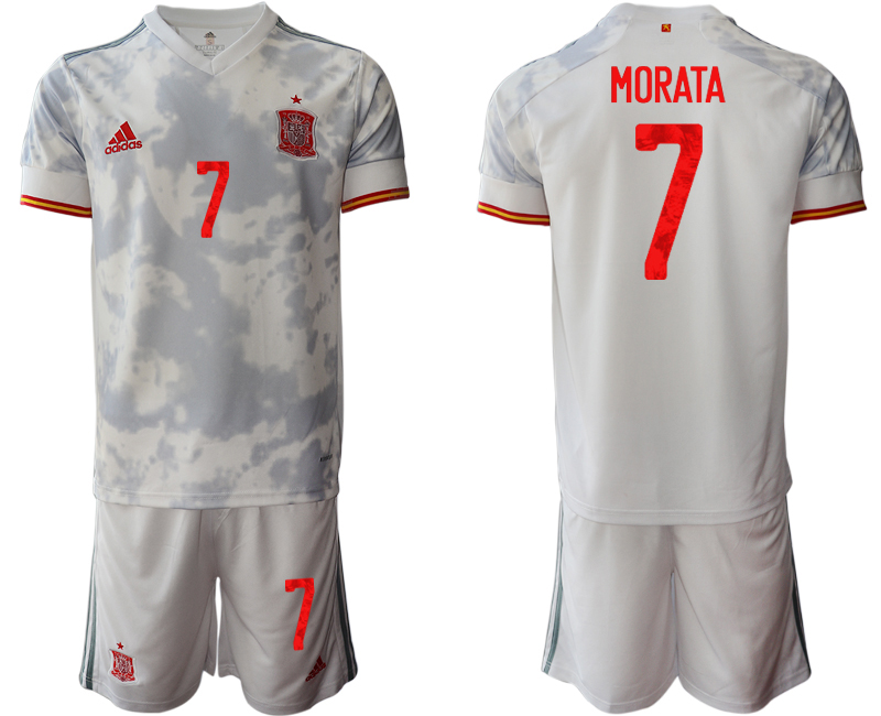 Men 2021 European Cup Spain away white #7 Soccer Jersey